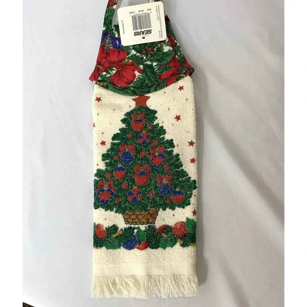 Cannon Christmas Handtowels Vintage Holiday USA made Red Green Set of 3-1 is NEW